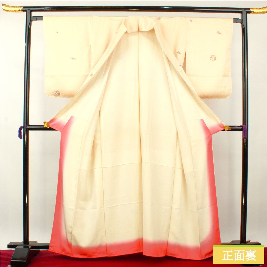 小紋 正絹 身丈162cm 裄丈64cm 袷 薄肉色（うすにくいろ） 京友禅 刺繍 Bランク クリーム系 1115004204415