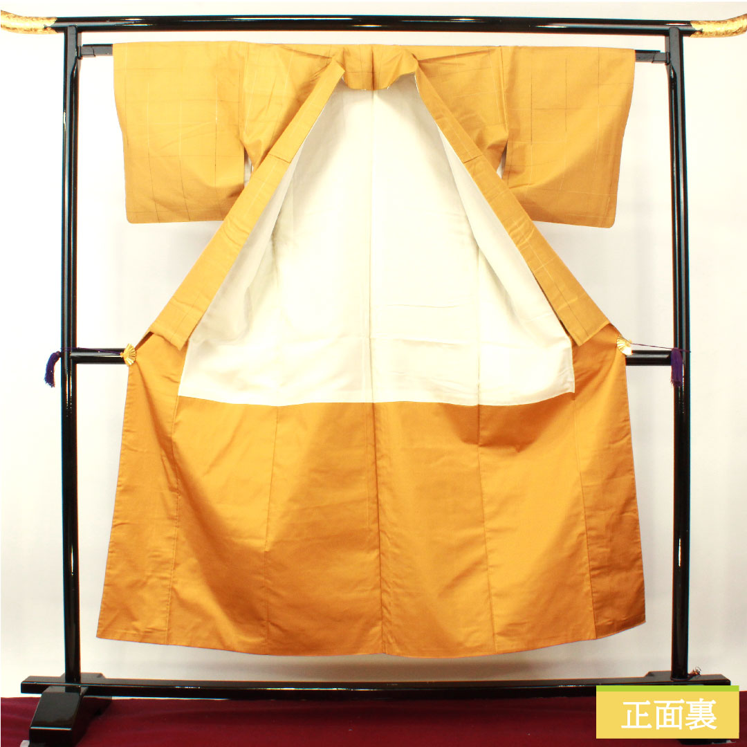 Tsumugi silk Length 151.5cm Sleeve length 63cm Fox color Check S rank Awase Brown 1116003532214