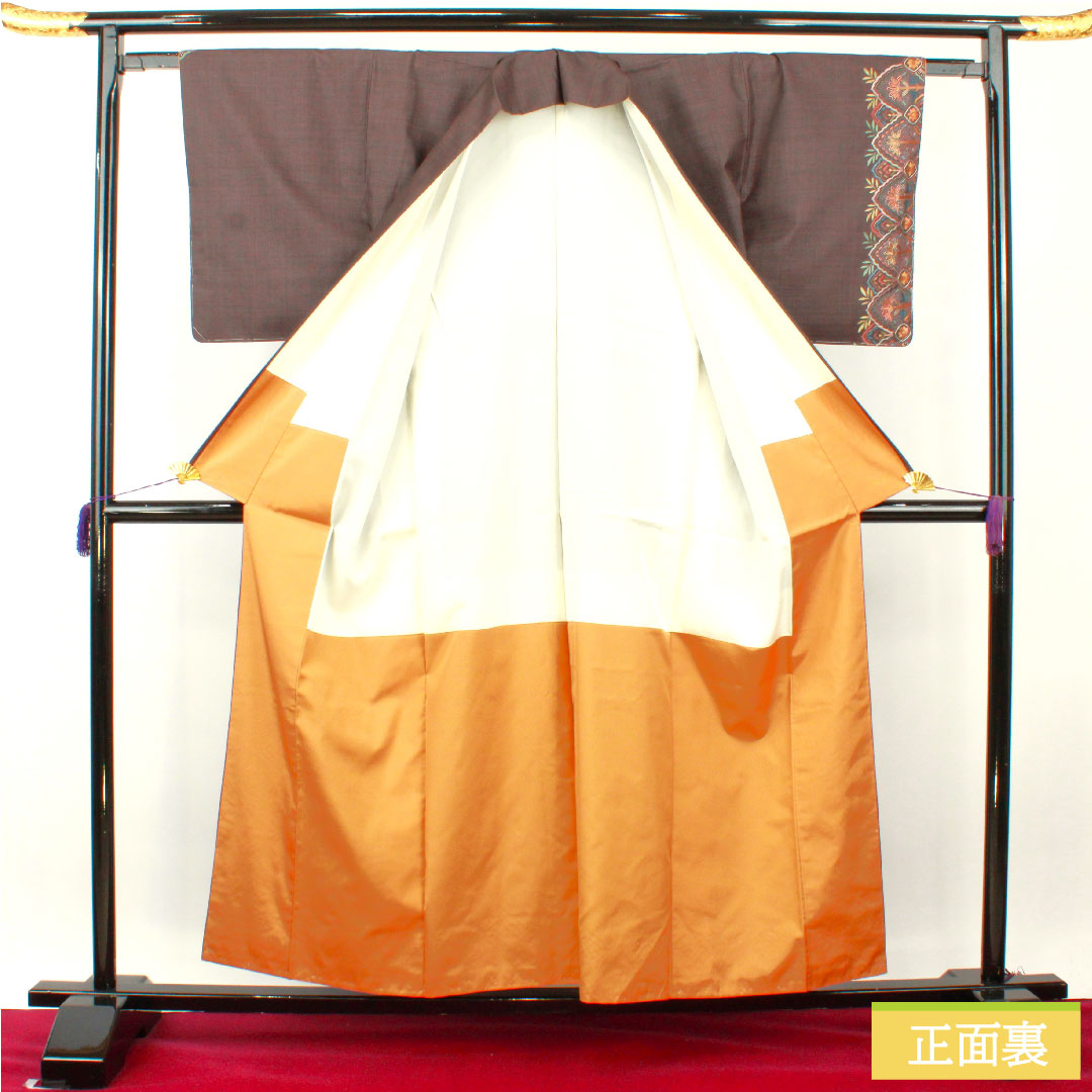 Homongi, pure silk, lined, length 157cm, sleeve length 62cm, deep faded purple, Oshima Tsumugi, Suzhou embroidery, abstract pattern, basting thread included, S rank, purple, 1112004592320