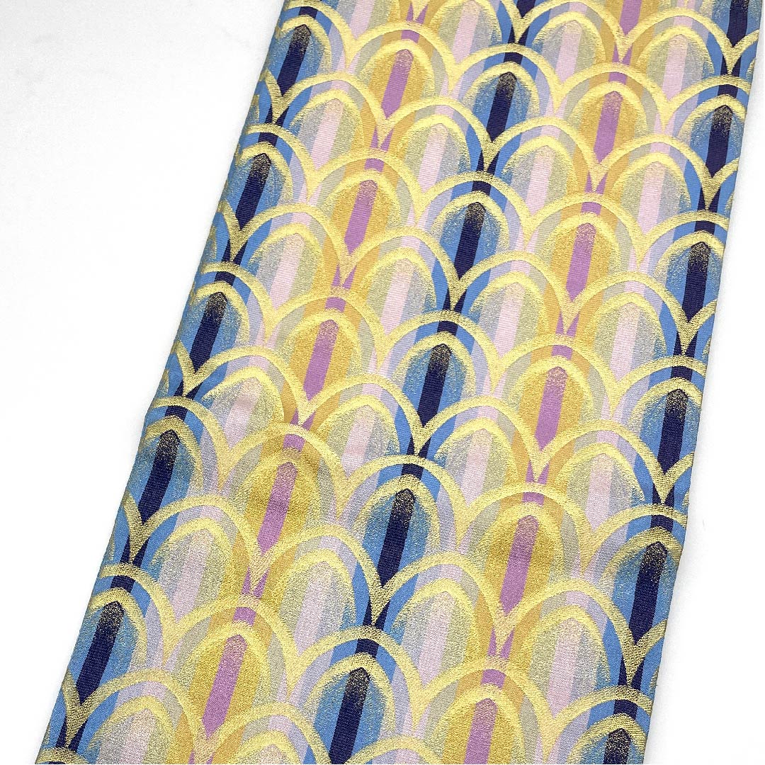 Nagoya obi, gradation, stripes, Seigaiha pattern, obi length 362cm, pure silk, A rank, full length, semi-formal, gradation, 1124003213399, open tailoring