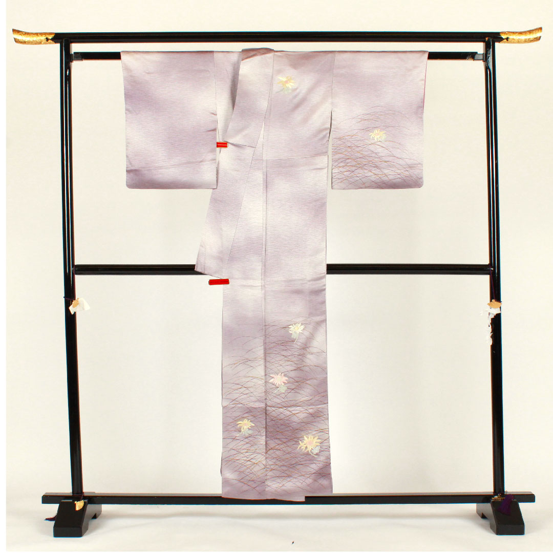 訪問着 袷 身丈153.5cm 裄丈62cm 刺繡 花模様 正絹 Aランク 紫系 1112001373220