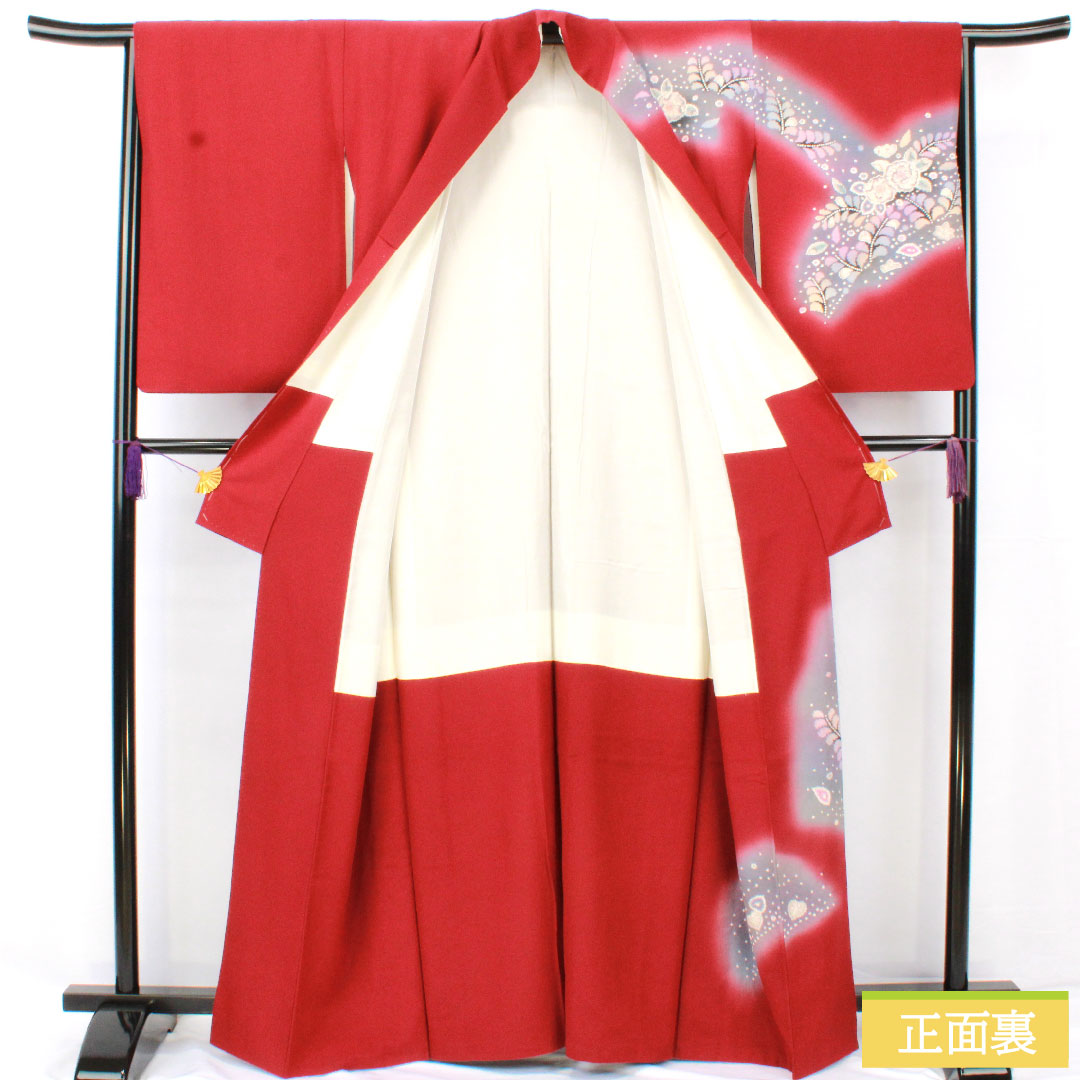 訪問着 正絹 袷 身丈163.5cm 裄丈64.5cm 臙脂色（えんじいろ） 辻ヶ花 Aランク 赤系 1112005823412