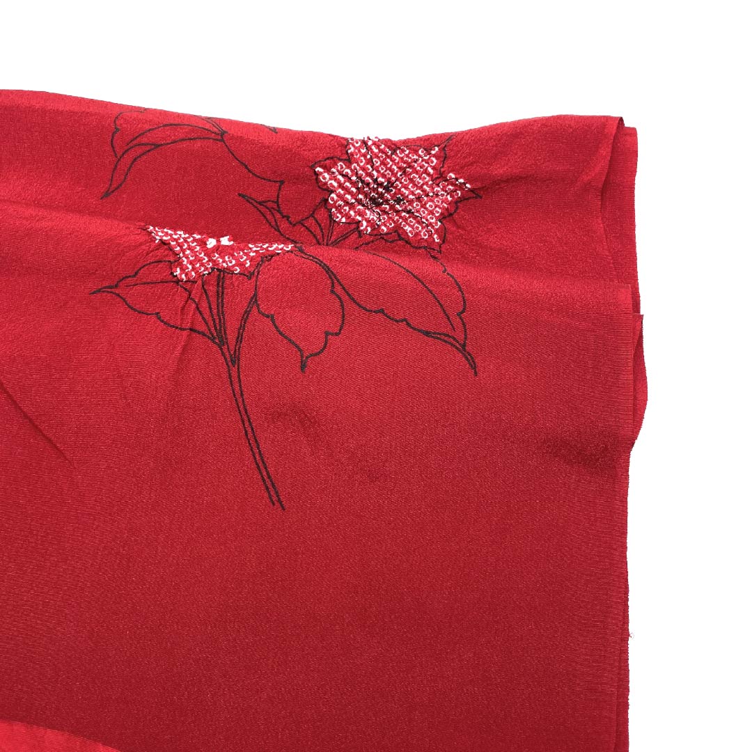帯揚げ 正絹 Sランク カジュアル 紅赤色（べにあかいろ） 絞り 花柄  長さ約172cm 幅約28cm 赤系 1136003602912