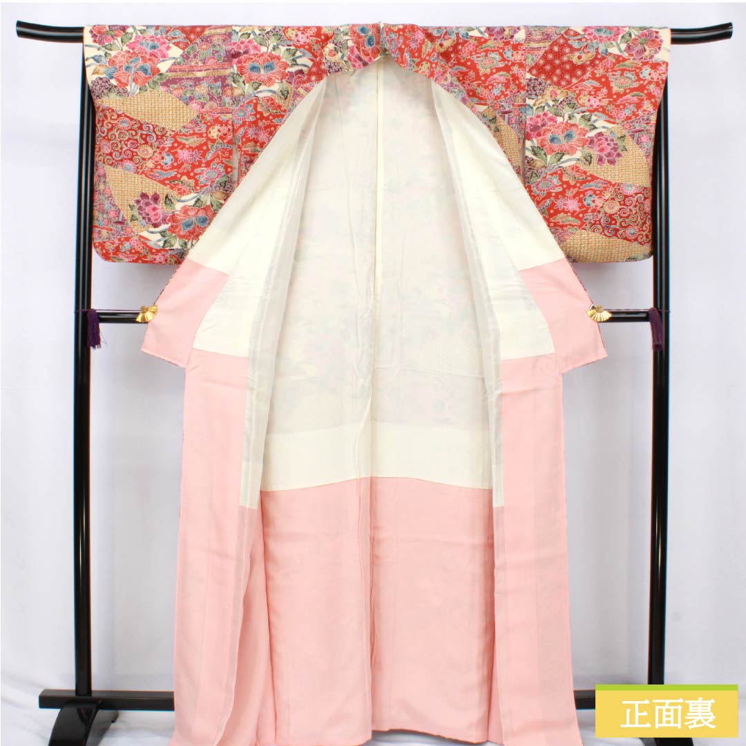 小紋 正絹 Sランク 身丈163cm 裄丈67cm 袷 京紅型 割付文様 紅型調 草花  グラデーション系 1115007342499