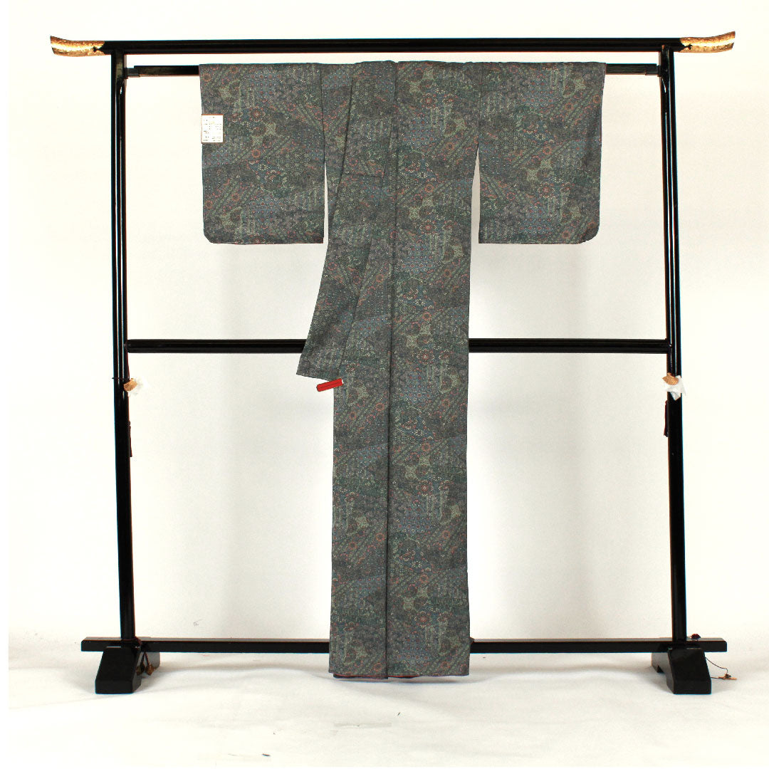 Komon, Length 160cm, Sleeve length 66cm, Awase, Diamond-shaped flowers, Polyester, S rank, Blue, 1115000942417