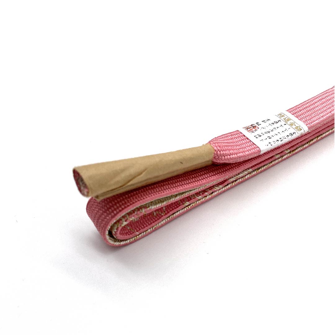 (New old stock) Obijime (belt tying) Pure silk, quarter-length string, pinkish red, metallic thread used, specially selected gold and silver thread, new old stock, length approx. 159cm, width approx. 1.5cm, semi-formal, S rank, pink, 1135002812313