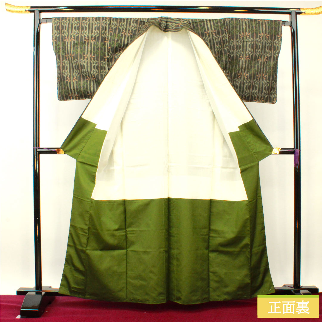 Murayama Oshima, pure silk, length 162.5cm, sleeve length 65.5cm, ensemble, bamboo pattern, basting thread included, unused, S rank, lined, black, 1116003252410