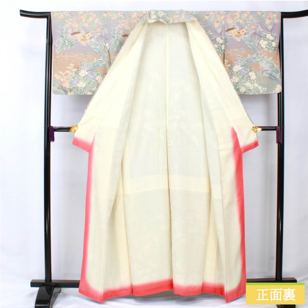 小紋 正絹 身丈160.5cm 裄丈64cm 袷 花鳥模様 しつけ糸付き Sランク グラデーション系 1115005782499