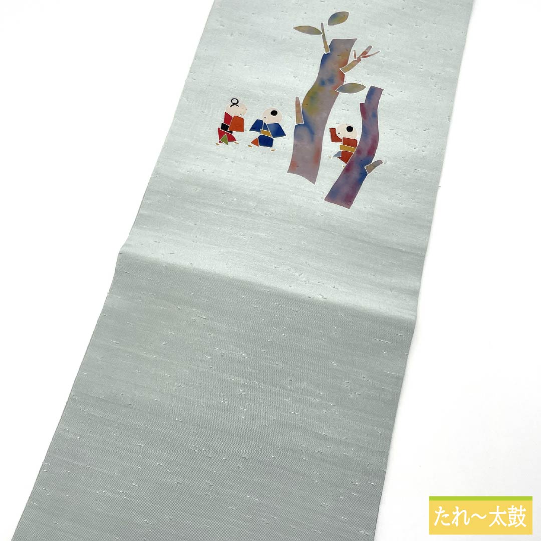 名古屋帯 正絹 Aランク 藍白色（あいじろいろ） ひげ紬 染め帯 童 帯丈368cm ポイント柄 カジュアル 水色系 1124009623324 名古屋仕立て