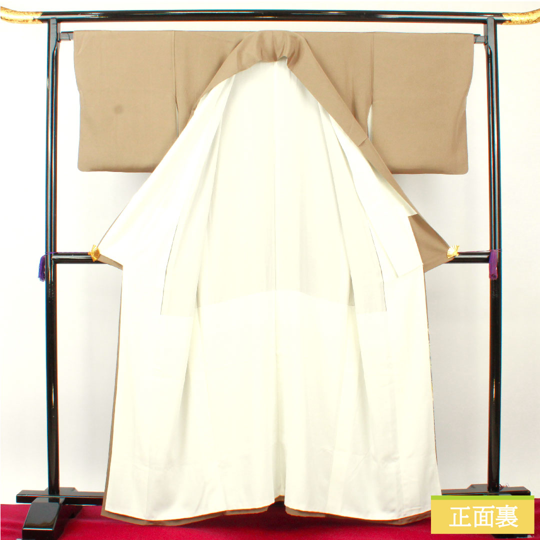 色留袖 正絹 身丈161cm 裄丈66cm 袷 壁鼠色（かべねずいろ） 京加賀友禅 比翼仕立て 風景模様 三つ紋 蔦 Aランク 茶系 1111001403414
