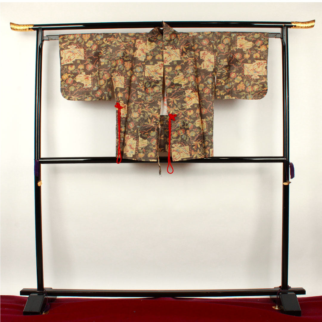 道中着 身丈71cm 裄丈62.5cm 墨色  型染 正絹 Sランク 袷 黒系 1117000542910