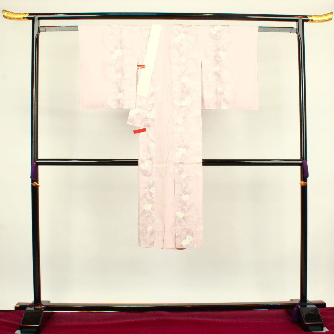 Long undergarment, pure silk, length 122cm, sleeve length 64cm, lined, floral pattern, S rank, pink, 1129000412113