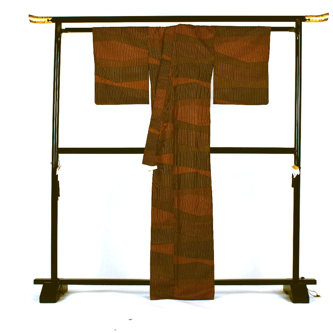 Small pattern, Length 168.5cm, Sleeve length 67cm, Lined, Striped pattern, Washable kimono, Polyester, S rank, Brown, 1115000972414
