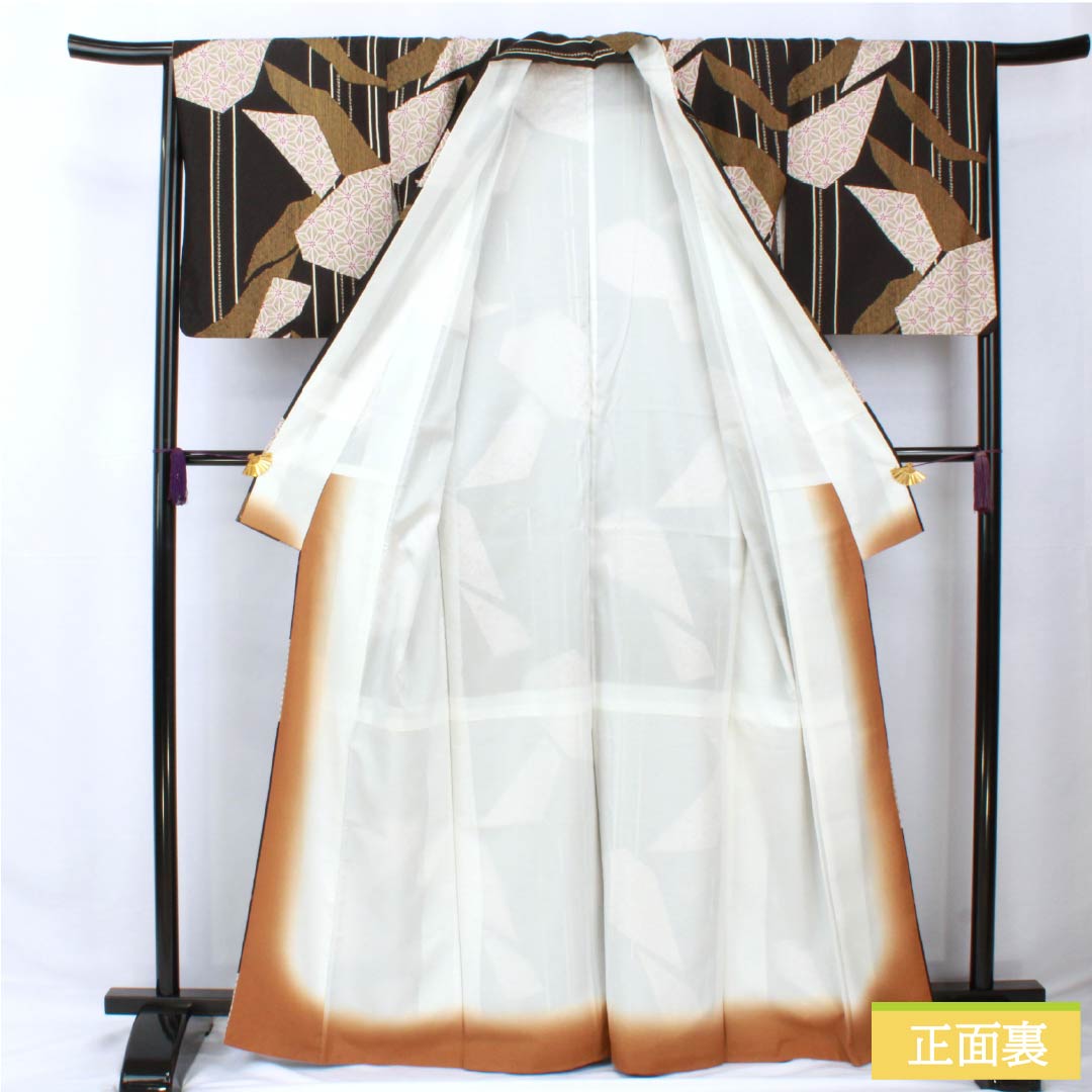 Small pattern, polyester, length 166cm, sleeve length 65cm, lined, split pattern, washable kimono, S rank, black, 1115005812510