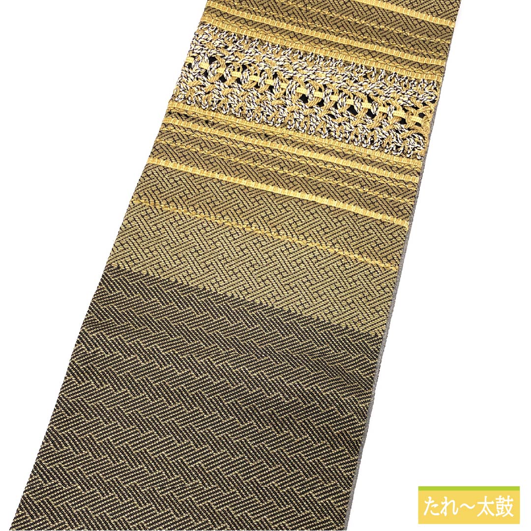 Fukuro Obi (Sash) - Pure Silk, Geometric Pattern, Length 444cm, S-Rank, Pointed Design, Gold, Semi-Formal, Item Number: 1123014772321