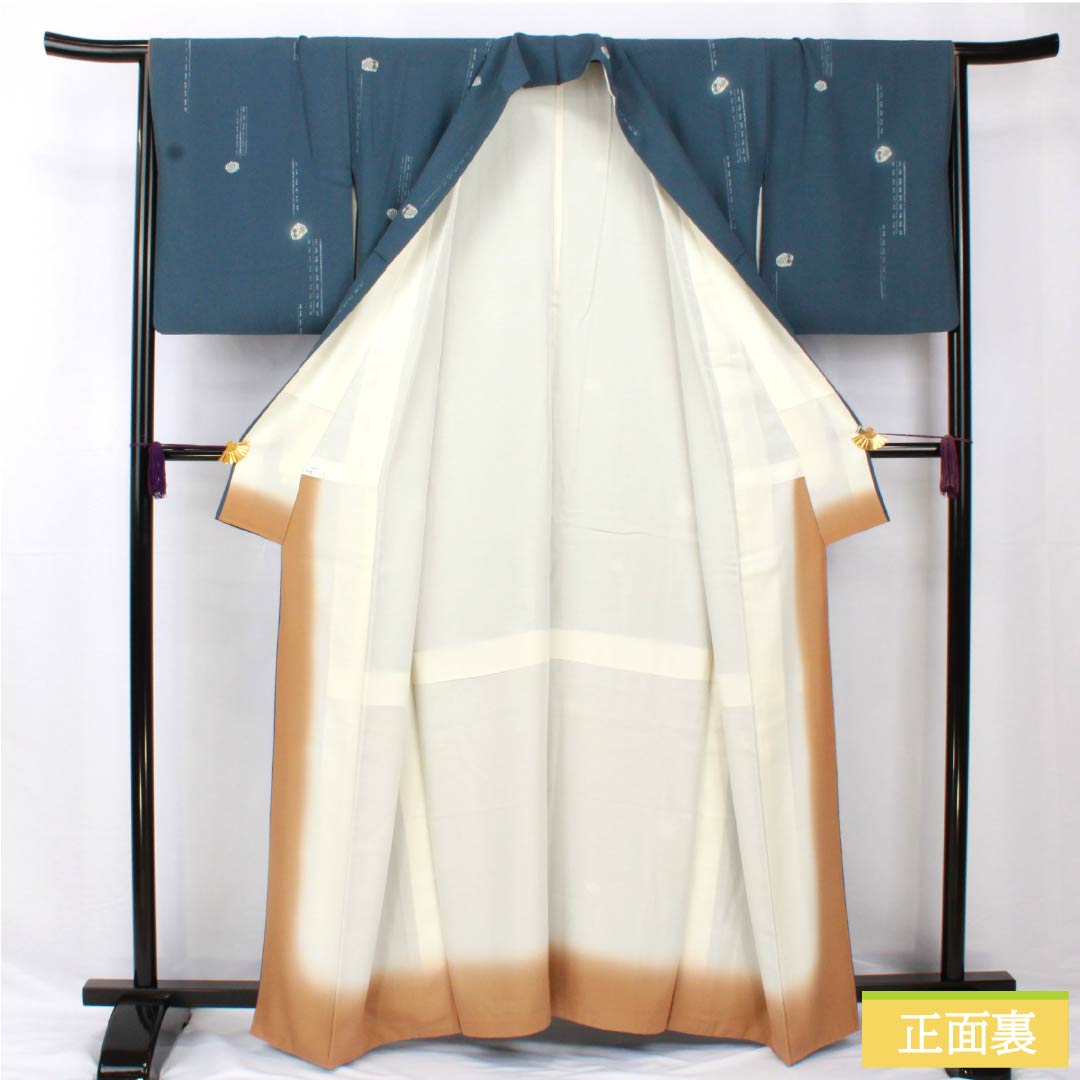 小紋 正絹 身丈161.5cm 裄丈65cm 袷 裏色（うらいろ） 型染 抽象柄 絹姫ガード Aランク 青系 1115005553417
