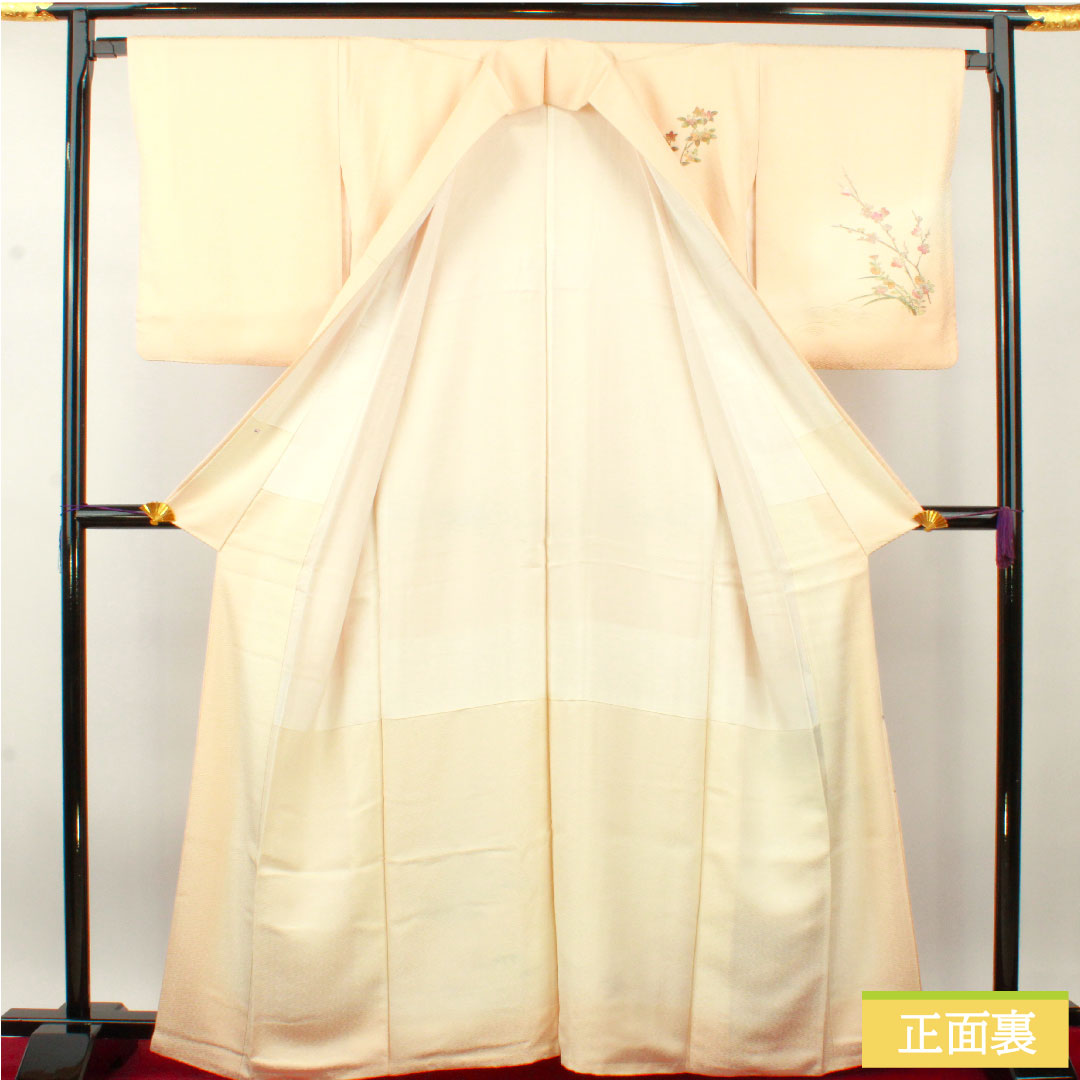 Homongi, pure silk, lined, length 164.5cm, sleeve length 65.5cm, maiden color, Kyoto Yuzen, gold leaf finish, floral pattern, pearl tone finish, S rank, pink, 1112004402413