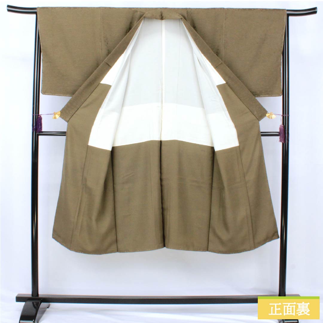Men's silk S-rank kimono, length 130cm, sleeve length 66cm, soot-colored (susuiro) small flower pattern, lined, brown, with basting thread, product number 1119001452314