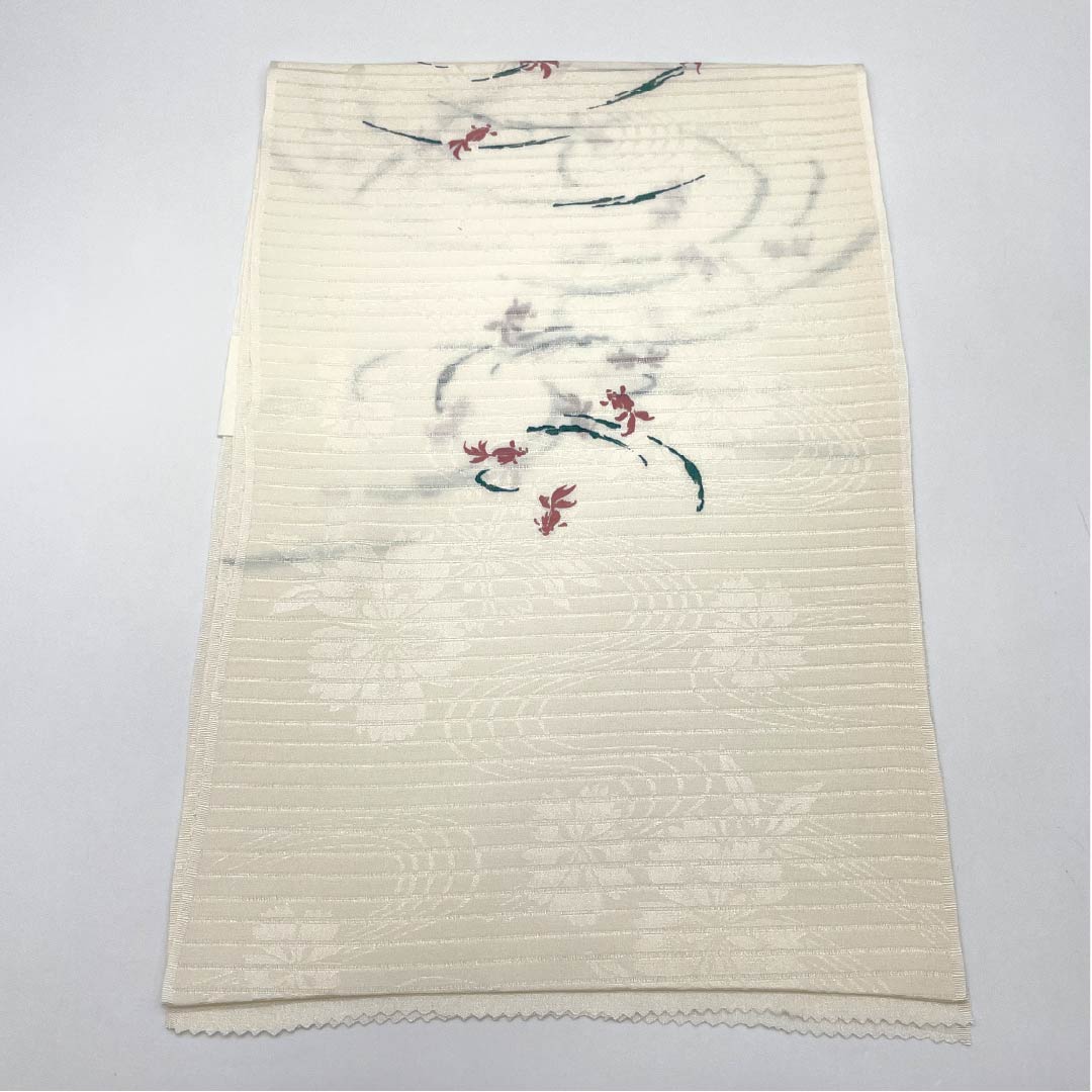 (New) Obiage, pure silk, semi-formal, milky white, summer, goldfish, classic pattern, length 168cm, width 27.5cm, new rank, white, 1136000871911