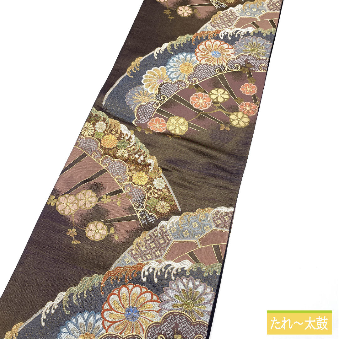A-Rank Pure Silk Fukukakeshi Murasakiiro (Deep Purple Obi) Nishijin-ori (Nishijin-ori) with Auspicious Motifs, Gold Threading, Length 416cm, Six-Ply, Formal, Purple, Item Number 1123017043320