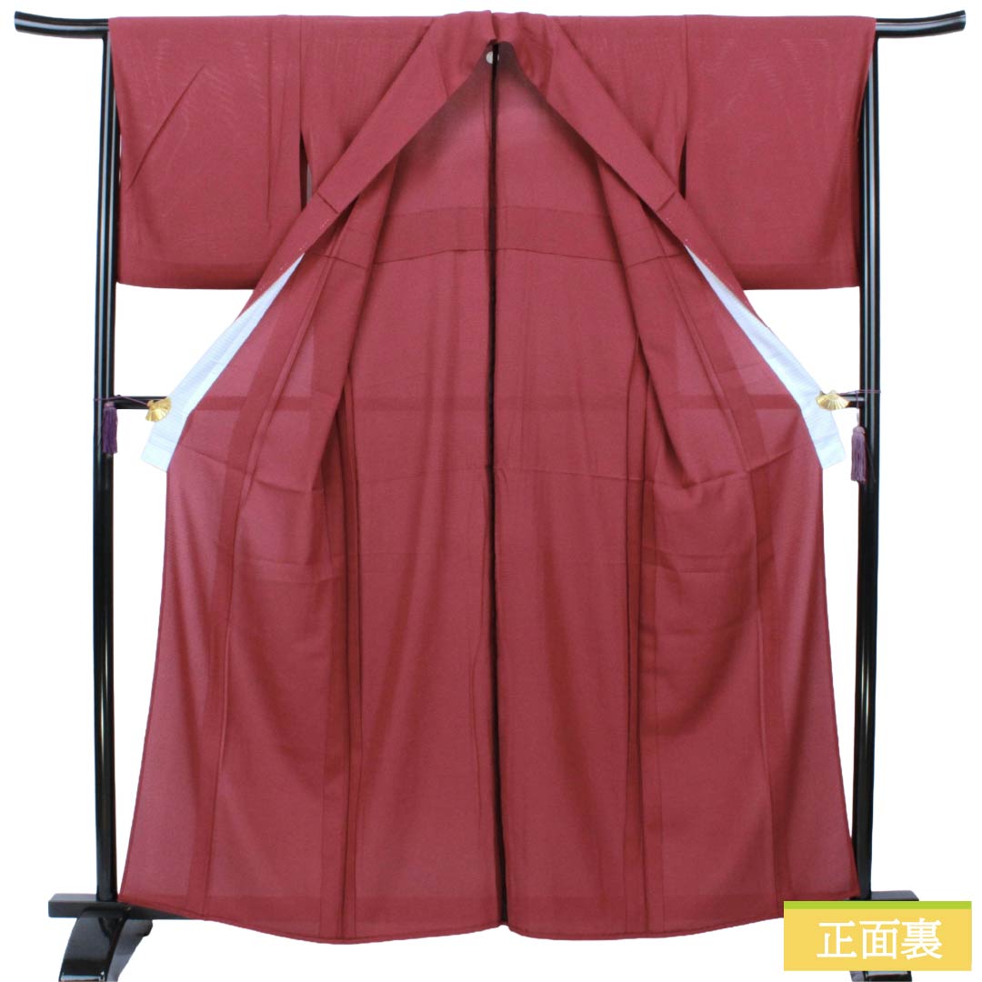 Summer Silk Iromuji Kimono, Rank A, Length 160cm, Sleeve-to-sleeve 66cm, Deep Red, Plain, Maruni Kikyo Mon (family crest), Hitotsumon, Ro weave, Red family, 1132003503412