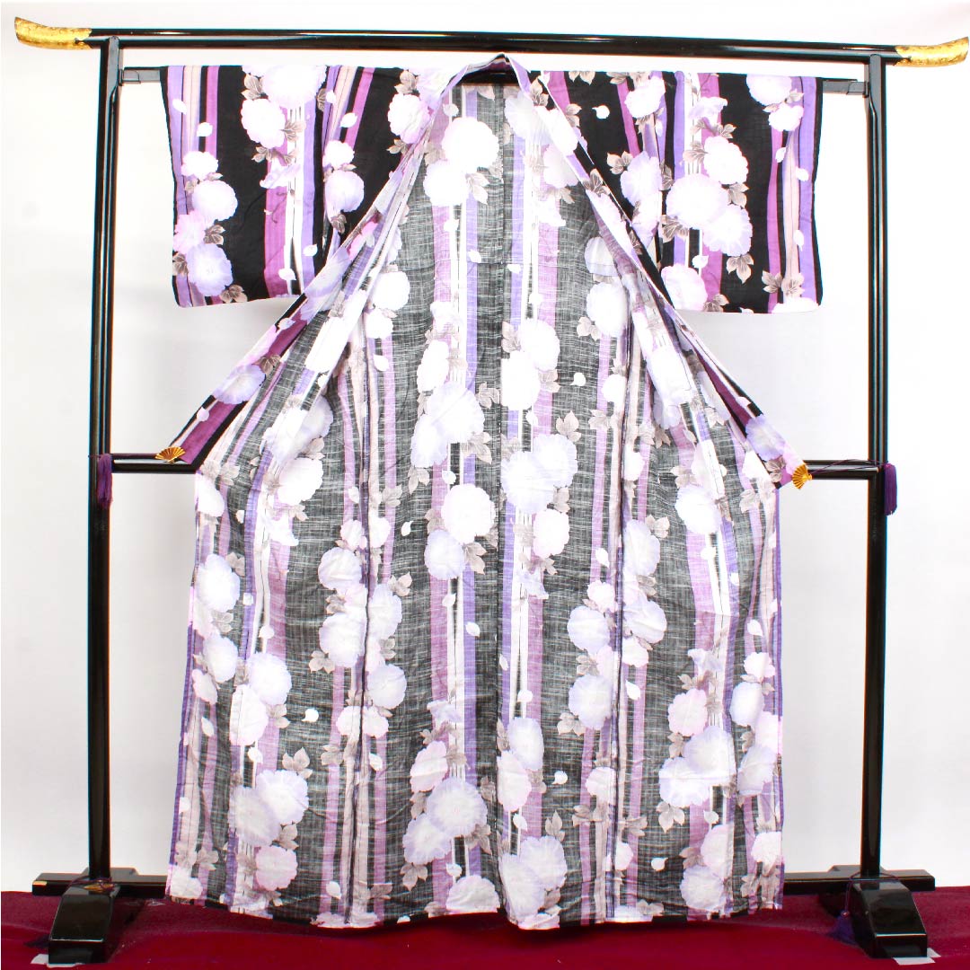 Yukata Black Morning Glory Cotton S Rank Single Layer Length 163.5cm Sleeve Length 62.5cm Black 1118004092410