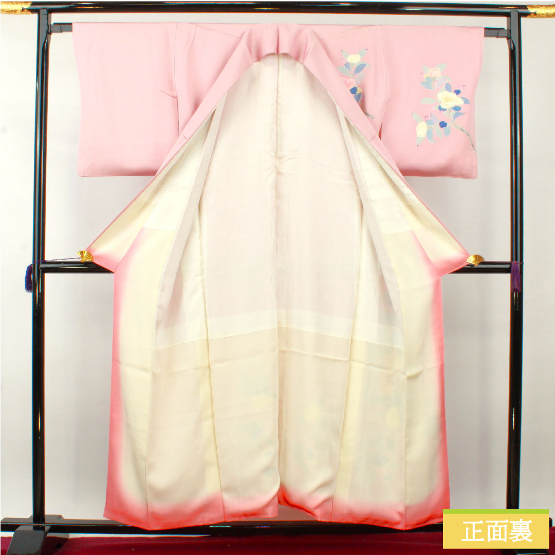 Homongi, pure silk, lined, length 155cm, sleeve length 63.5cm, Gosho-zomeiro, floral pattern, A rank, pink, 1112004223313