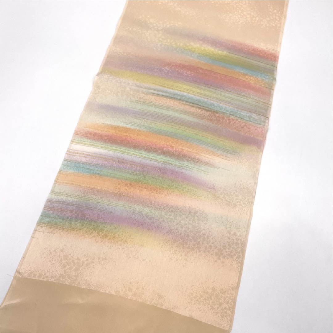 Obiage silk A rank semi-formal pale flesh color (usu-niku-iro) kasumi bokashi length approx. 174cm width approx. 29.5cm cream type 1136002383915