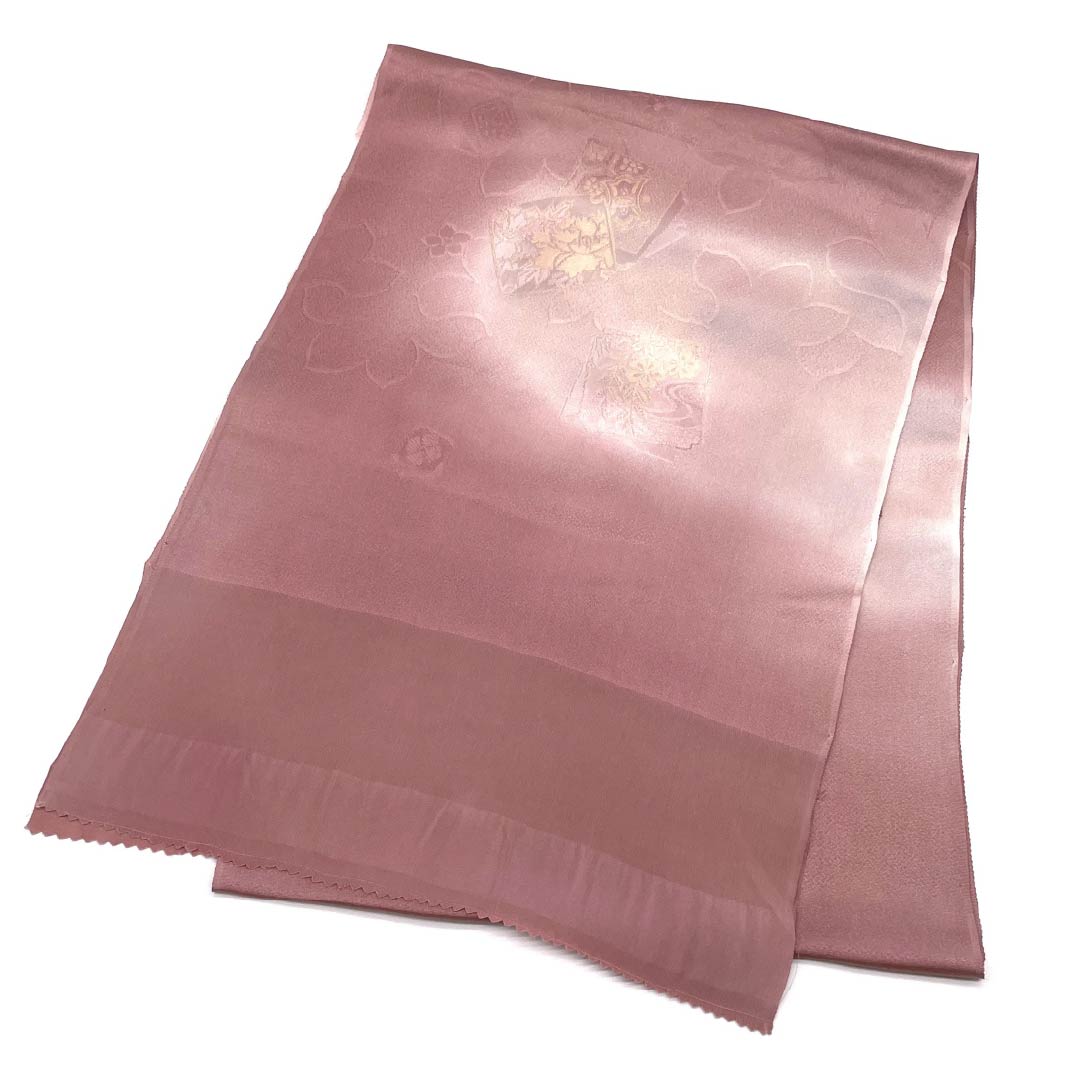 Obiage silk S rank semi-formal Sekiko-iro (red) with Shikishi-tori floral pattern, length approx. 184cm, width approx. 32cm, pink系 1136002982913