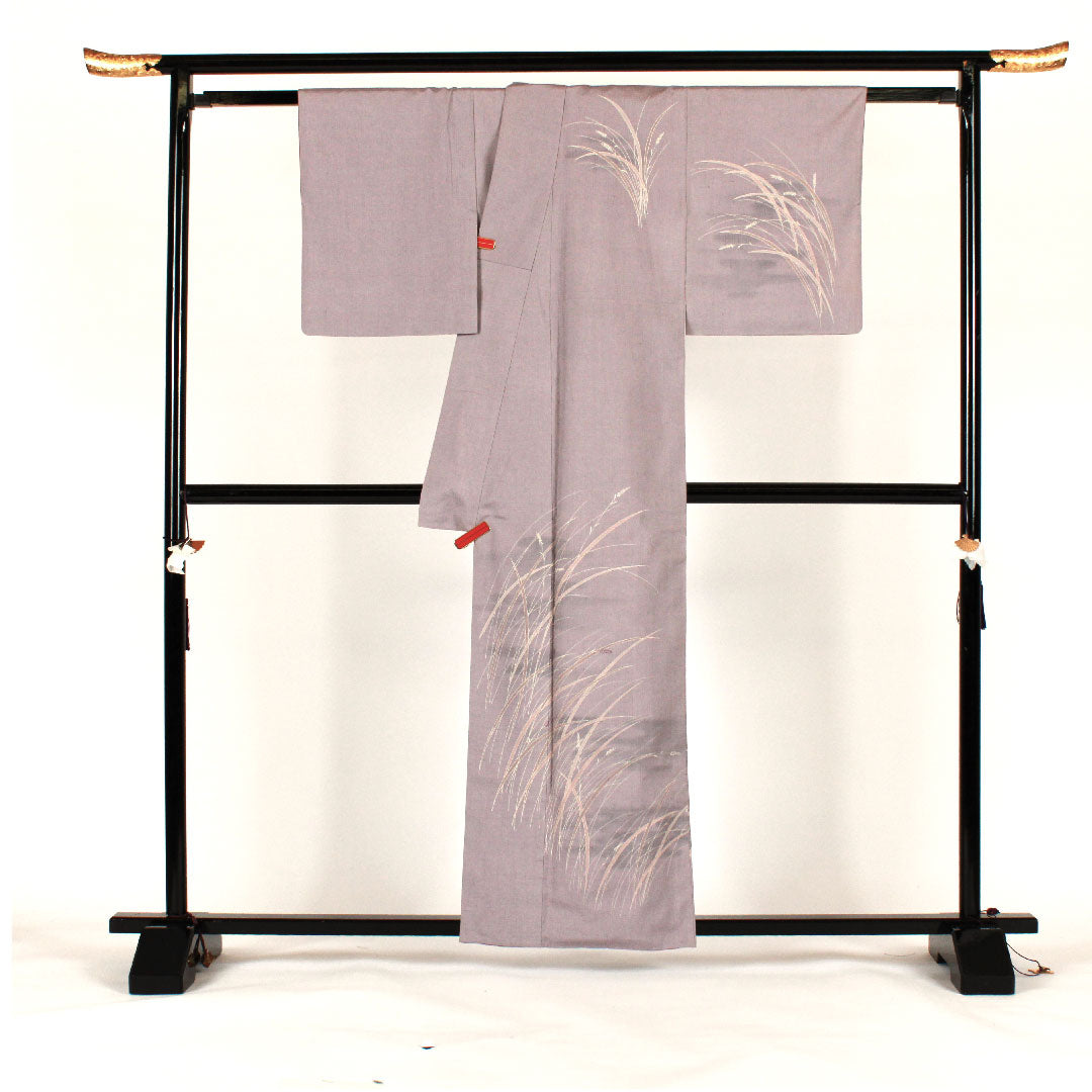 訪問着 袷 身丈161cm 裄丈66cm 芒模様 紬地 正絹 Sランク 紫系 1112000762420