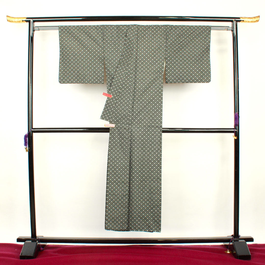 Murayama Oshima Length 148cm Sleeve length 62.5cm Geometric pattern Pure silk A rank Awase Black 1116001953110