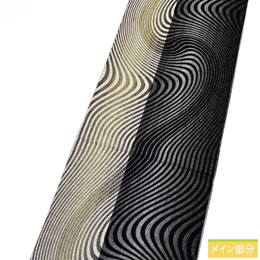 袋帯 正絹 薄鼠色（うすねずいろ） 曲線 幾何学模様 帯丈450cm Sランク 全通 セミフォーマル グレー系 1123011022322