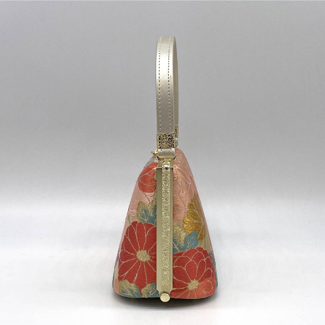 (Like New) Formal Zori and Bag Set, Grade A, Chrysanthemum Design, Obi Fabric, Size M, Gold Finish, 1133000473321