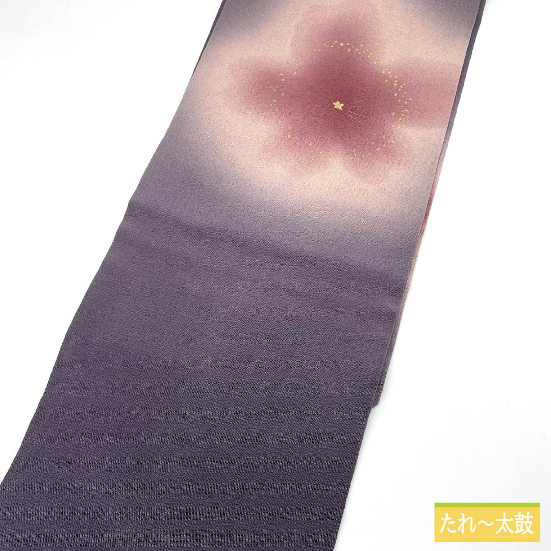 Nagoya Obi, Deep Purple (Fukakakeshi Murasakiiro), Chirimen Fabric, Dyed Obi with Cherry Blossom Design, Pure Silk, S-Rank, Semi-Formal, Purple, Item Number: 1124008412420, Nagoya Style