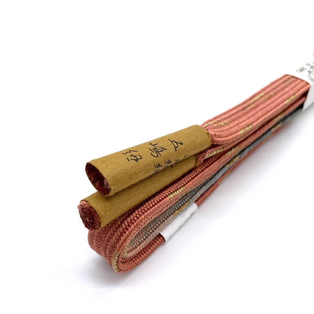 （新古品） 帯締め 正絹 四分紐 珊瑚色（さんごいろ） 朧花色（おぼろはないろ） 五嶋紐 江戸組紐 長さ約159cm 幅約1.5cm セミフォーマル Sランク ピンク系 1135002432313