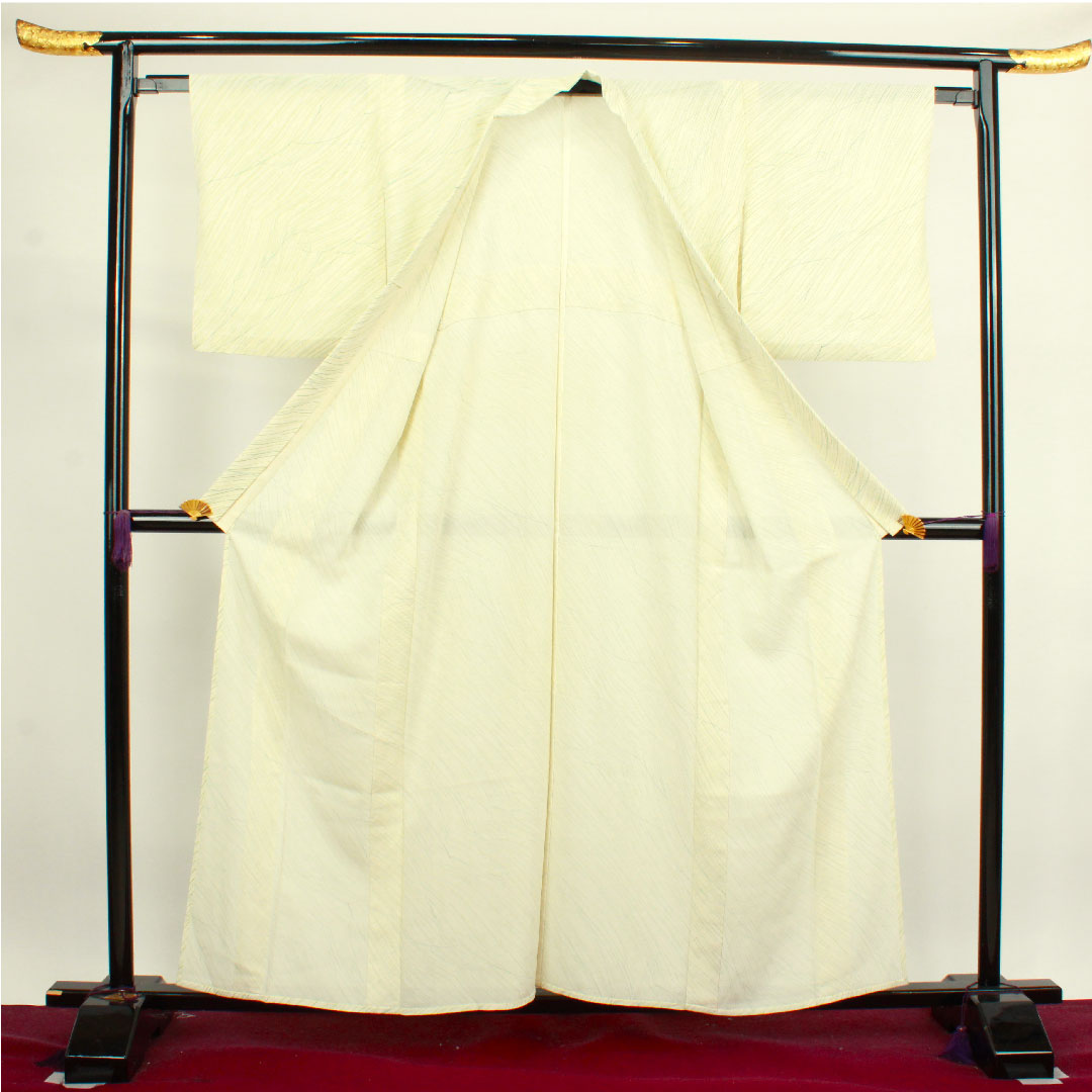 夏物 正絹 小紋 身丈158.5cm 裄丈62.5cm 乳白色（にゅうはくしょく） 抽象模様   絽 Aランク クリーム系 1132000753315