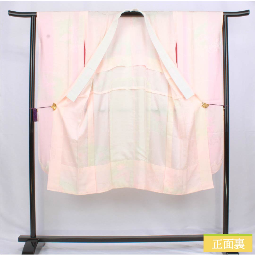 Nagajuban (long under-kimono) made of pure silk, S-rank, length 120.5cm, sleeve length 60.5cm, single-layer, floral and butterfly design, pink, product number 1129000852113