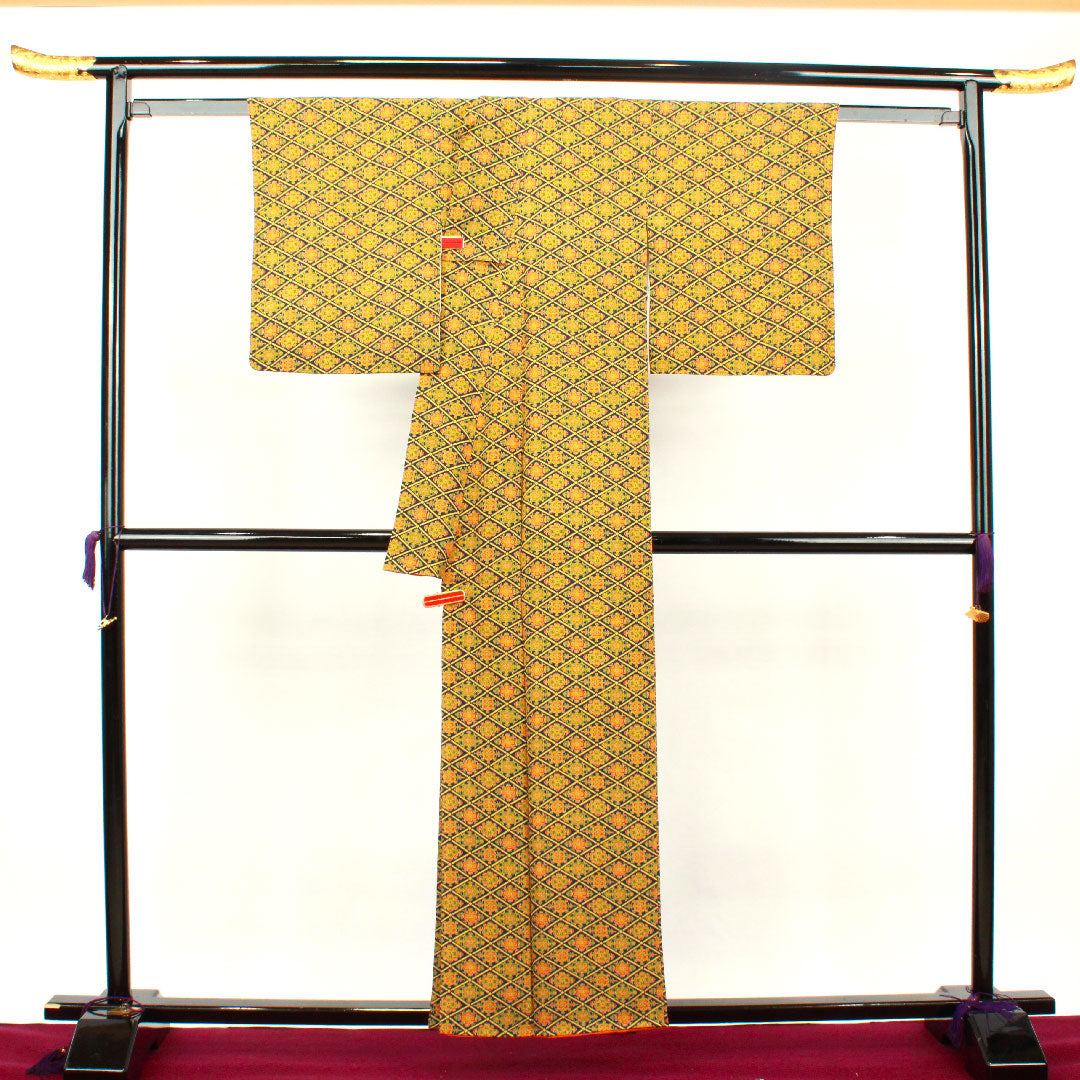 小紋 身丈156cm 裄丈59cm 袷  紺瑠璃色 華文  正絹 Aランク 紺系 1115002673318