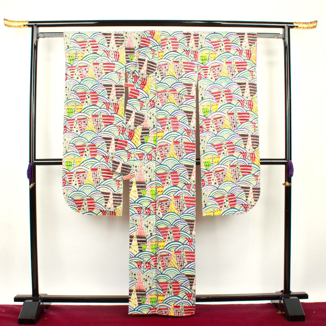 振袖 身丈163cm 裄丈65.5cm 袷  工芸品 京紅型 青海波  正絹 Sランク グラデ 1113000962499