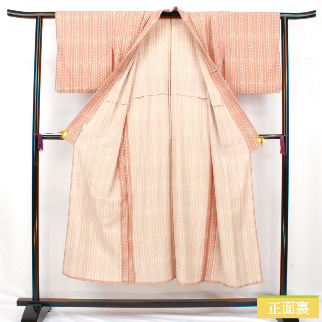 Komon (small pattern) kimono, pure silk, A rank, length 144.5cm, sleeve length 60.5cm, single layer, Saga-nezuiro (Saga-nezu-iro) color, geometric pattern, pink, product number 1115007623113