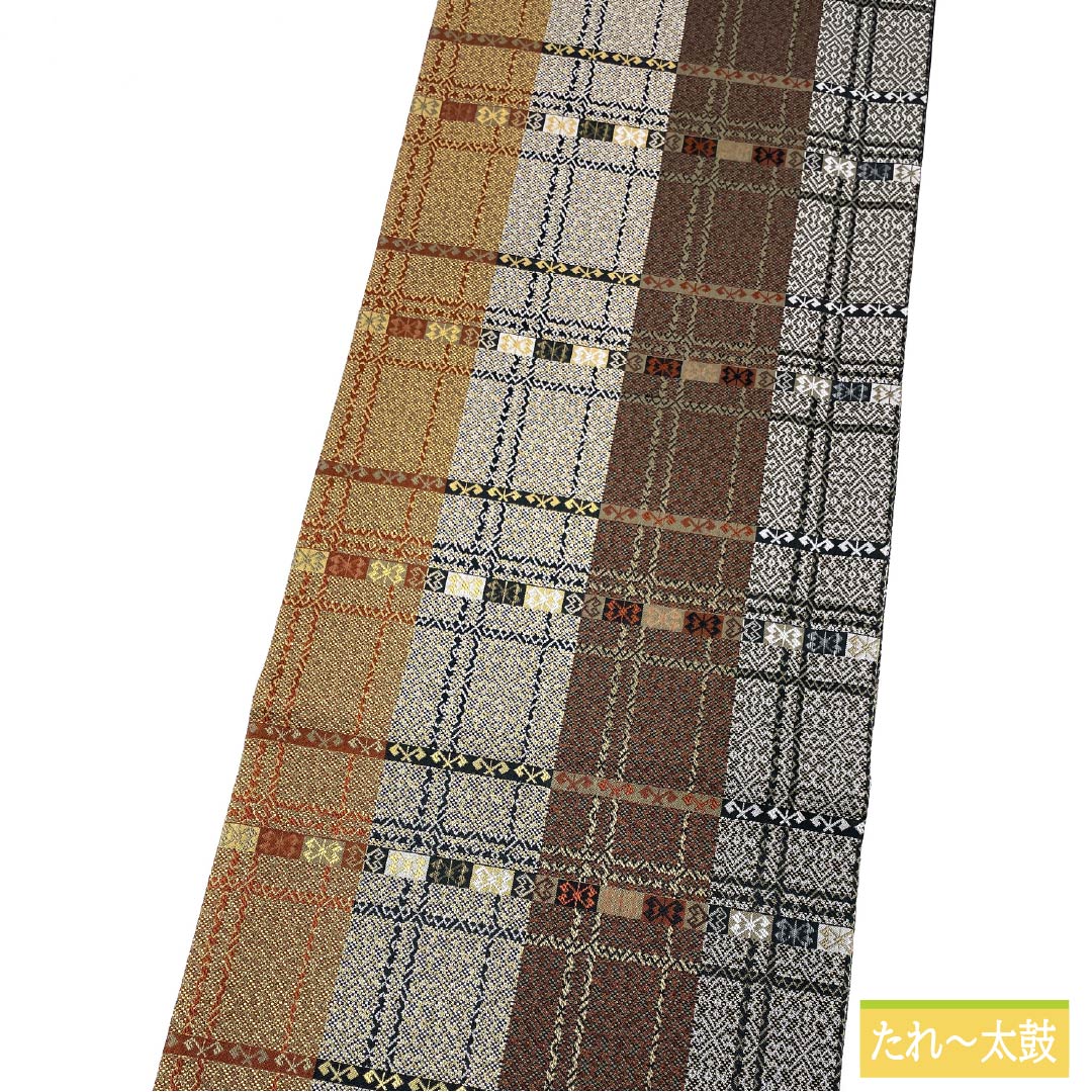 Fukuro Obi, pure silk, geometric pattern, horizontal stripes, obi length 438cm, S rank, full length, casual, gradation style, 1123012532399
