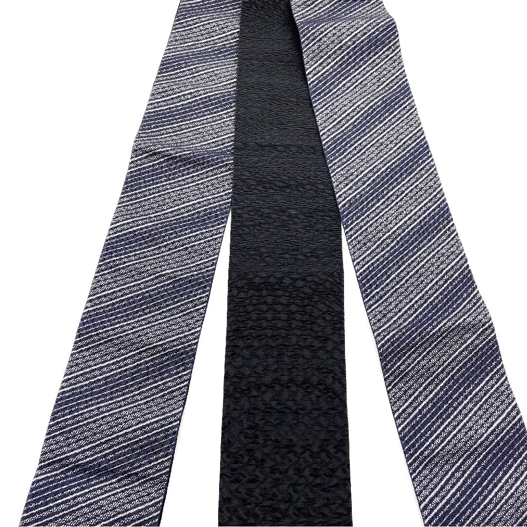 Kaku-obi (sash) made of polyester in navy blue with geometric patterns, unused, obi length 394cm, width 10.5cm, new rank, navy blue, 1134000171918