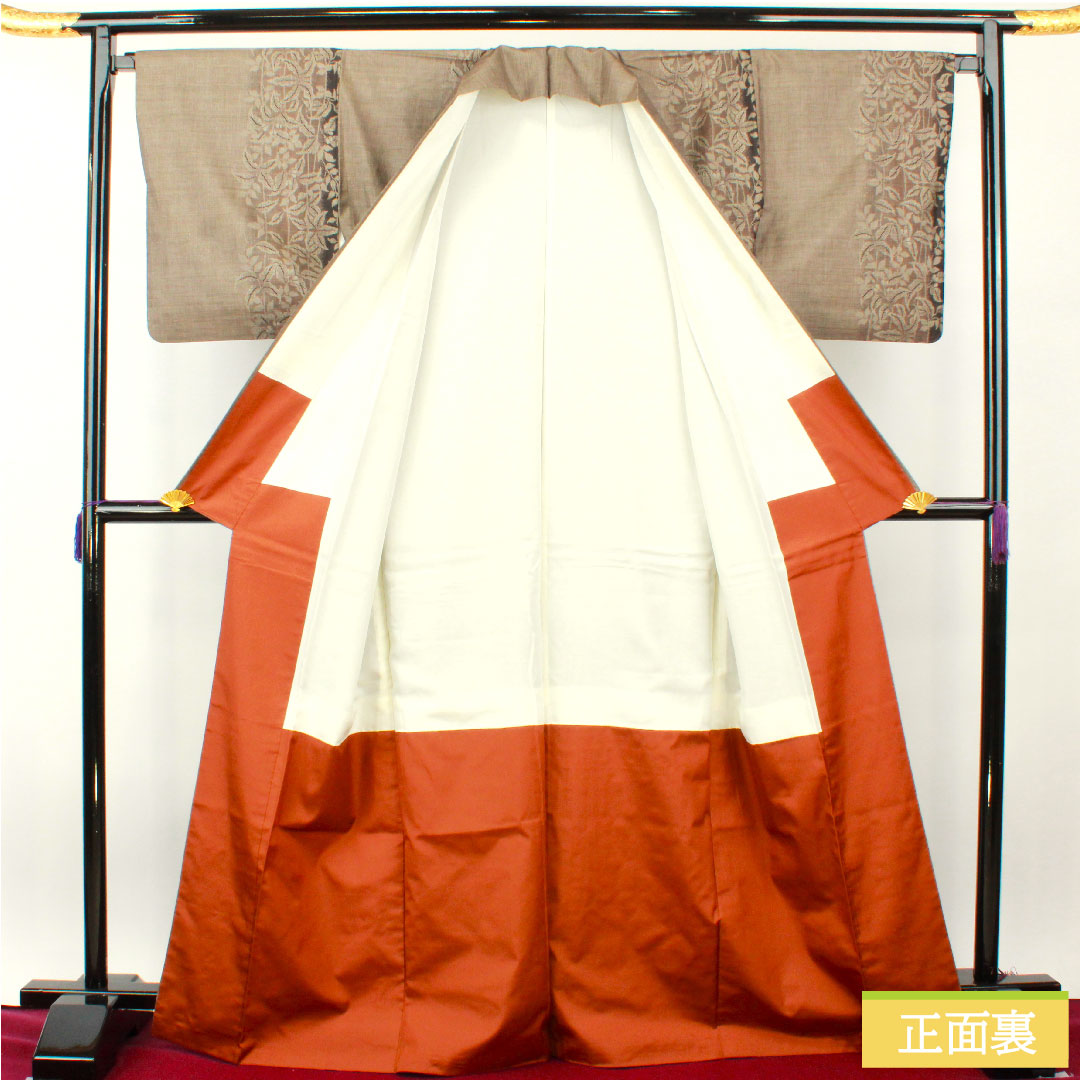 紬 正絹 身丈169cm 裄丈67cm 大島紬 9マルキ 草花模様 Aランク 袷 茶系 1116003603514