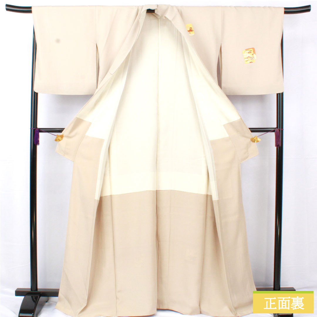 訪問着 正絹 袷 身丈167.5cm 裄丈66.5cm 生成り色（きなりいろ） 京友禅 吉祥文様 付下げ Aランク グレー系 1112005703522
