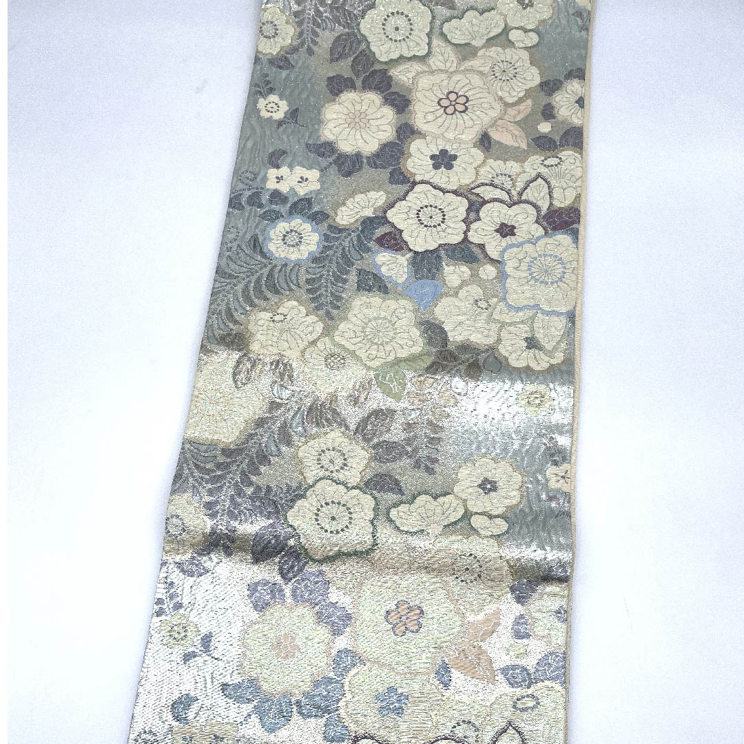 袋帯 藍白色（あいじろいろ） 辻ヶ花 帯丈443cm 正絹 Sランク 六通 セミフォーマル 銀系 1123009402322