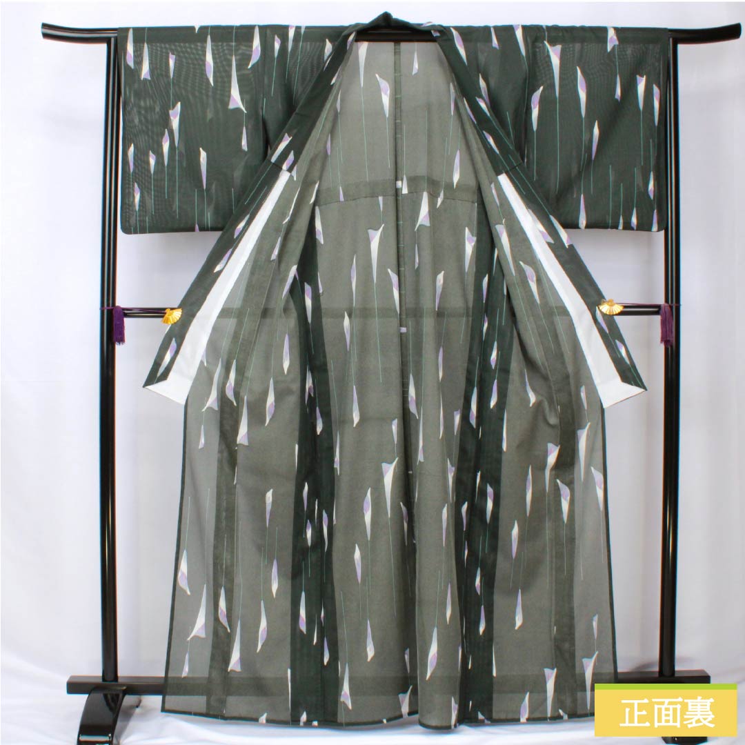 Summer kimono, polyester, small pattern, length 166cm, sleeve length 65cm, washable kimono, silk, S rank, green, 1132002342519