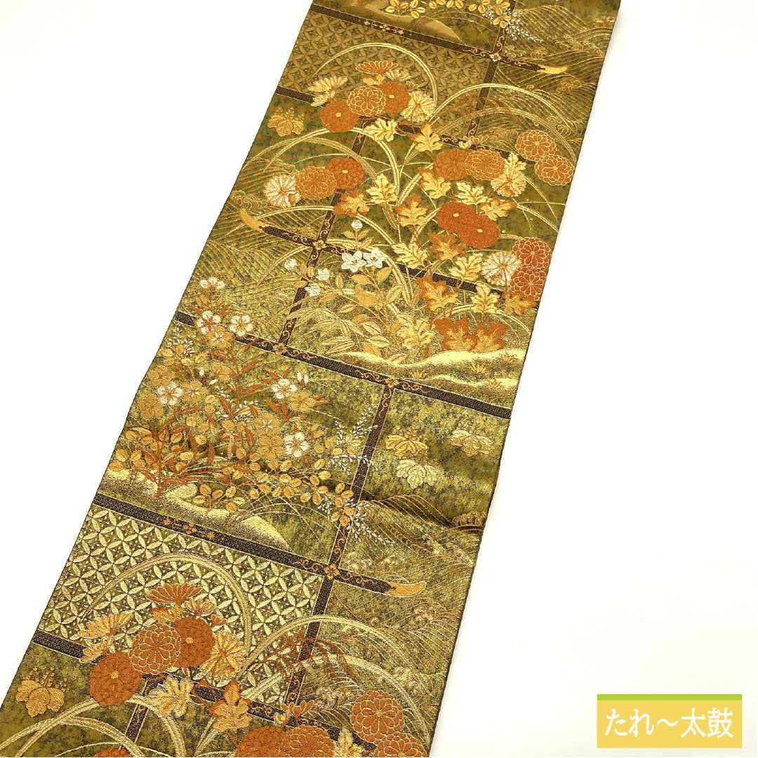 Fukuro Obi (Sash), Pure Silk, S-Rank, Nishijin-ori, with Gold-Tone Pattern, Length 440cm, Six-Ply, Formal, Item Number 1123016782321