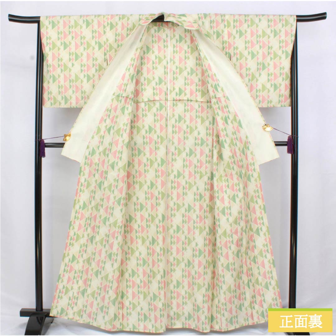 Tsumugi silk S rank, length 163.5cm, sleeve length 66cm, white lily color (shirayuriiro), scale pattern, single layer, white, 1116004252411