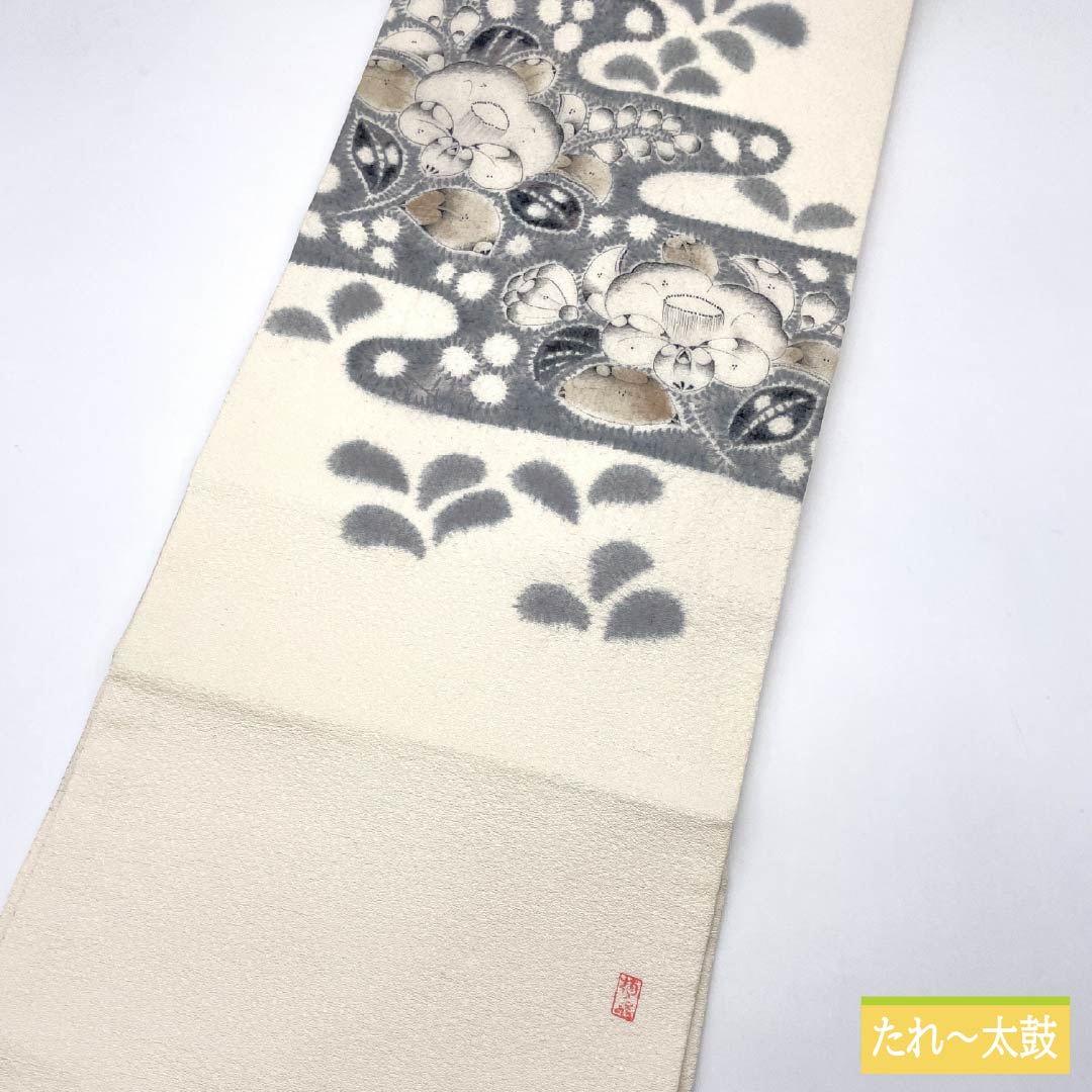 名古屋帯 乳白色色（にゅうはくしょくいろ） 作家物 辻ヶ花 帯丈357cm 正絹 Bランク ポイント柄 セミフォーマル 白系 1124008384311 名古屋仕立て