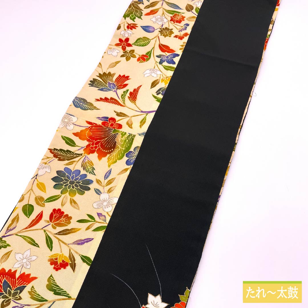 Nagoya Obi Obana-iro (Obana color) Dyed Obi Creative Obi Flower pattern Obi length 421cm Pure silk B rank Full length Casual Cream color 1124008154415 Nagoya tailoring